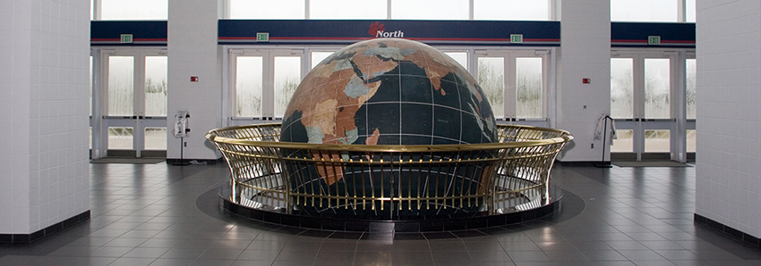 Waterman globe in lobby of Mitchell Center.