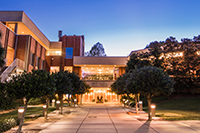 media relations photography - Mitchell College of Business front entrance plaza