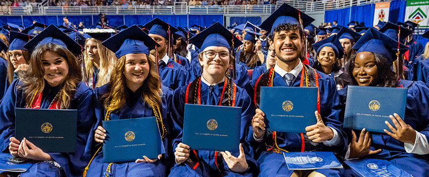 Flowers and graduation caps.